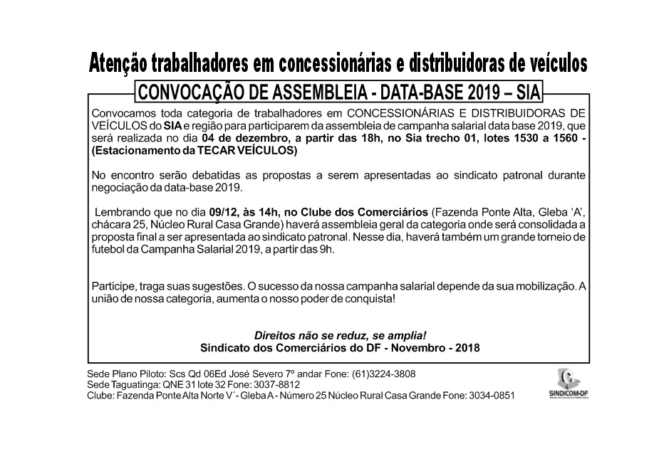 ASSEMBLEIA DATA-BASE CONCESSIONÁRIAS E DISTRIBUIDORAS DE VEÍCULOS – SIA