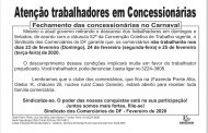 Fechamento das concessionárias no carnaval