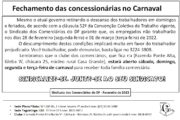 Fechamento das concessionárias no carnaval
